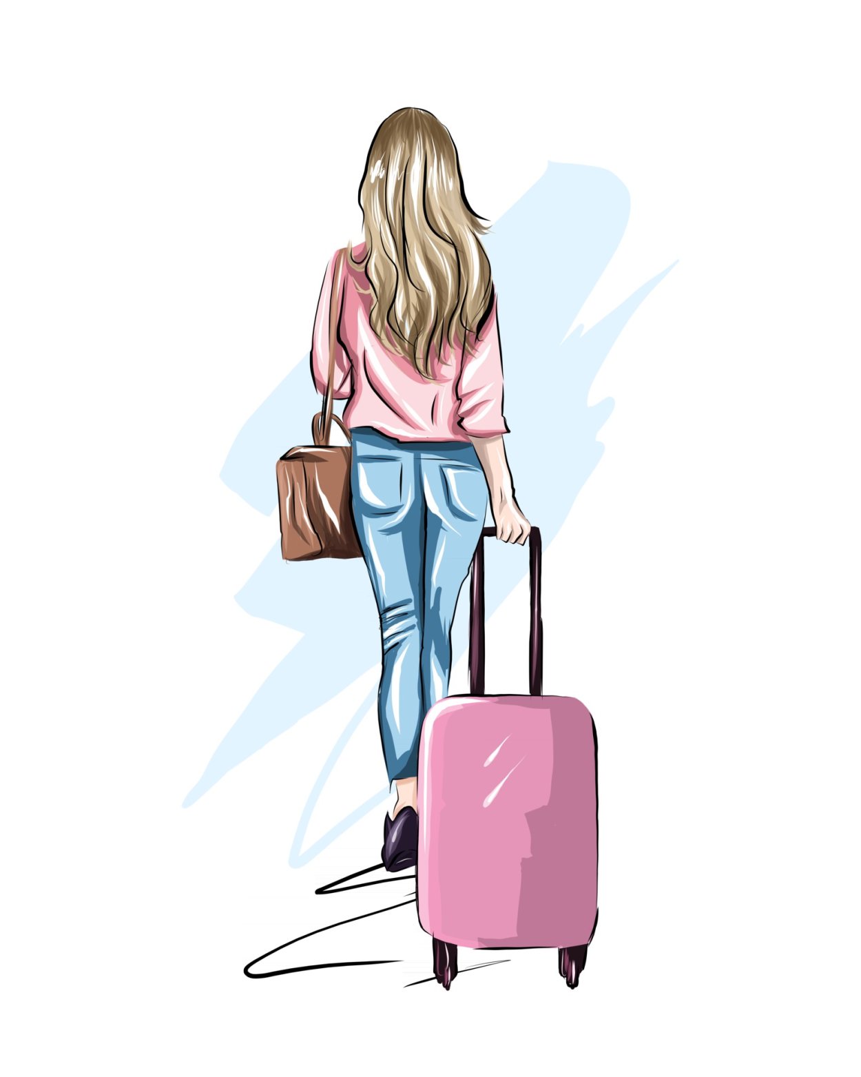Арт рисунки модная девушка с чемоданом