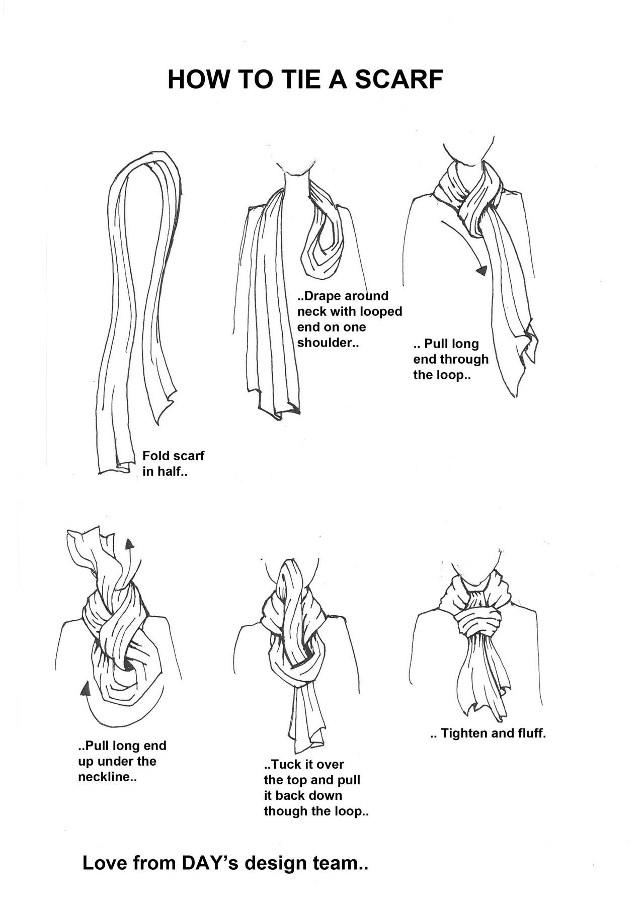 Схема завязывания шарфа на пальто