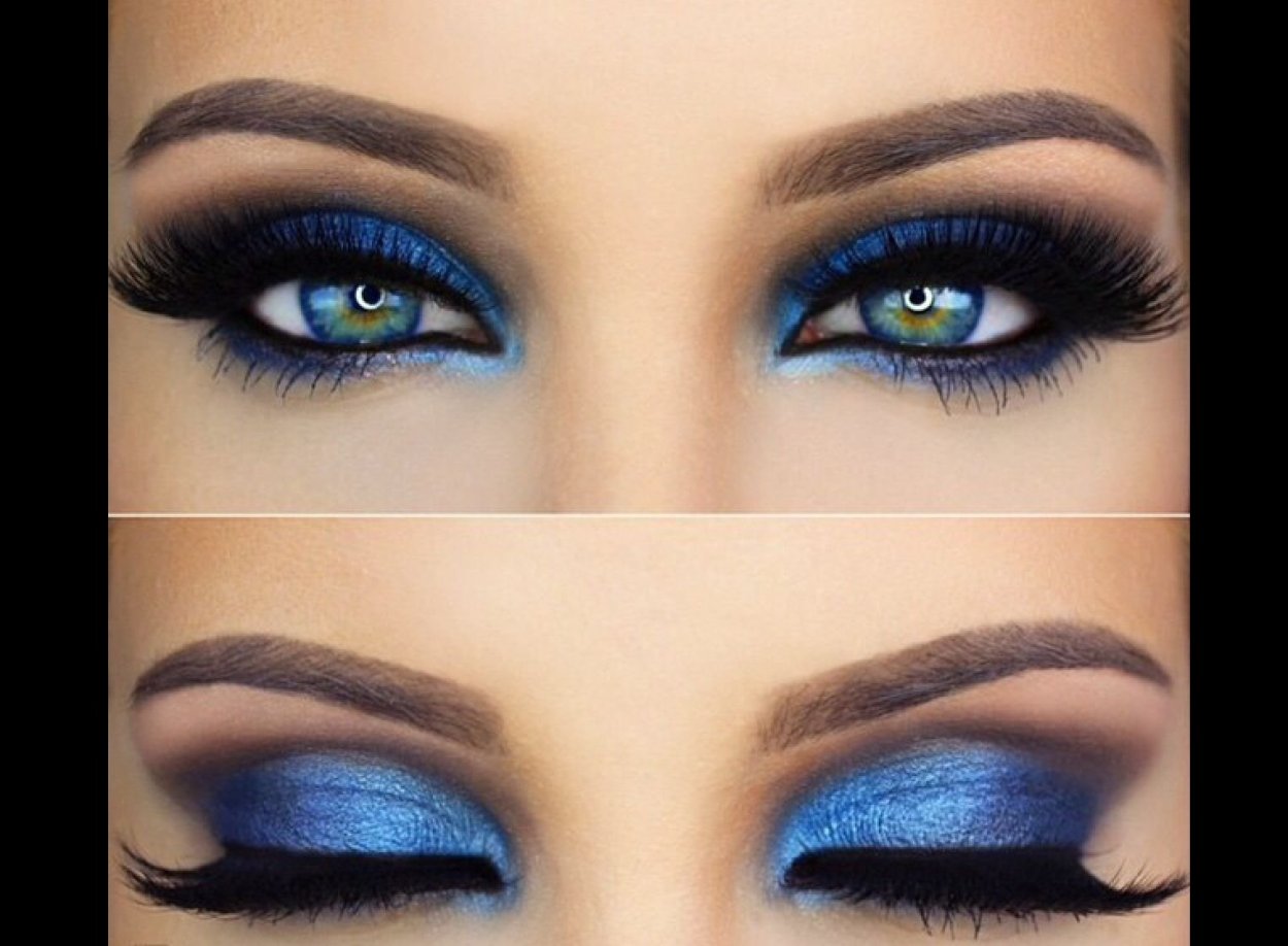 Вечерний макияж с голубыми тенями