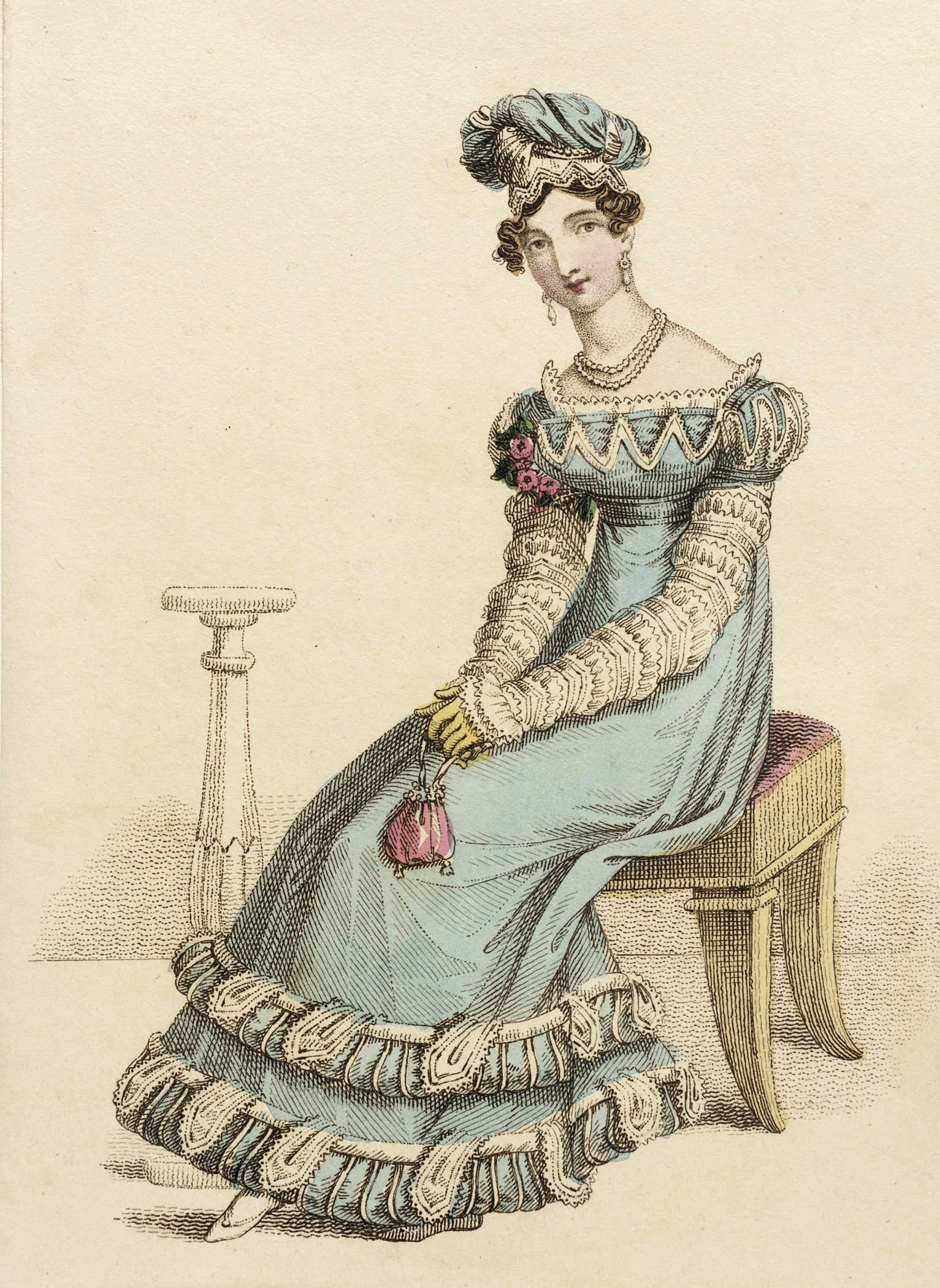 Одежда 1800. Мода 1822 года. 1822 Год одежда. Платье для ужина в 19 веке. Красивая иллюстрация Ампир.