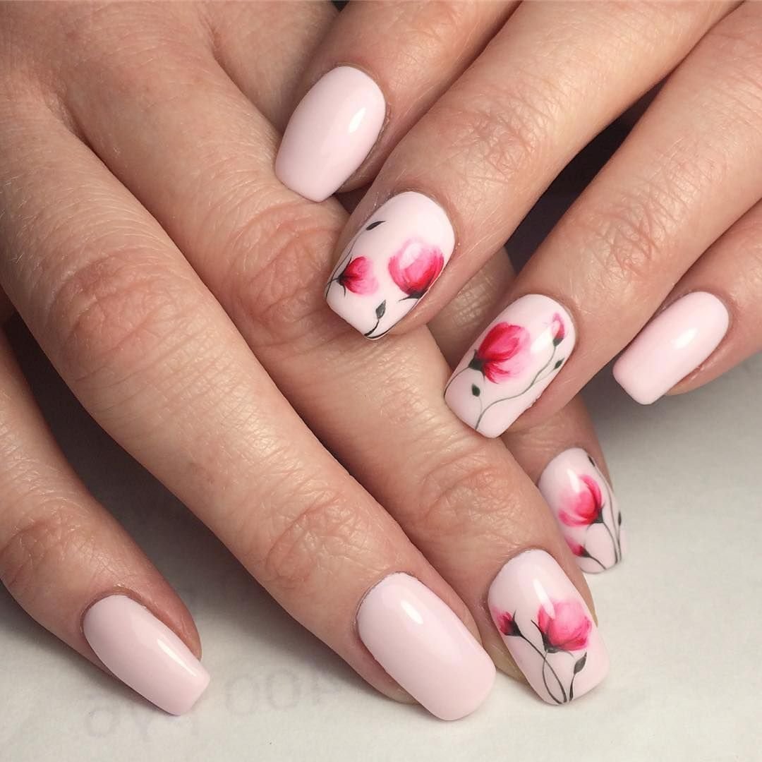 Тюльпаны на ногтях дизайн. Весенние ногти. Весенний маникюр розовый.