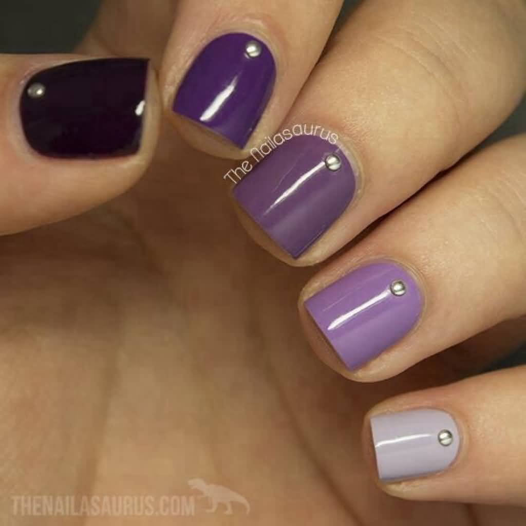 Фиолетовый маникюр на короткие квадратные ногти