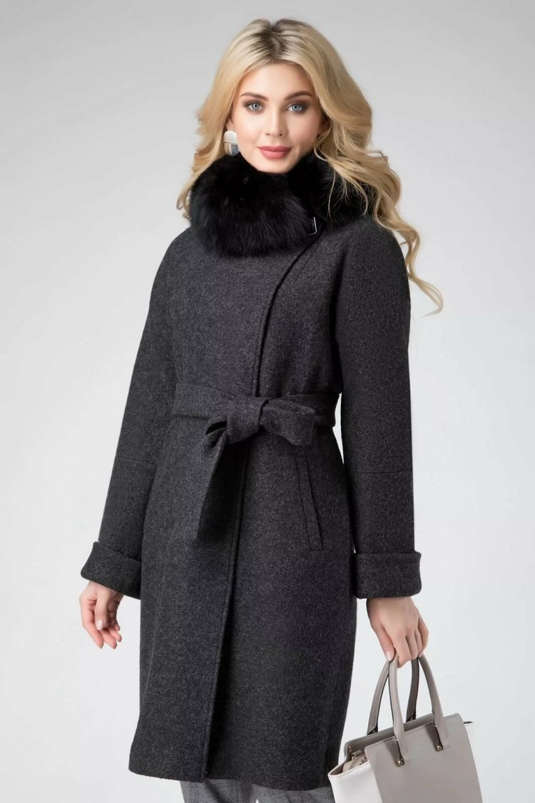 Зимнее пальто с поясом женское