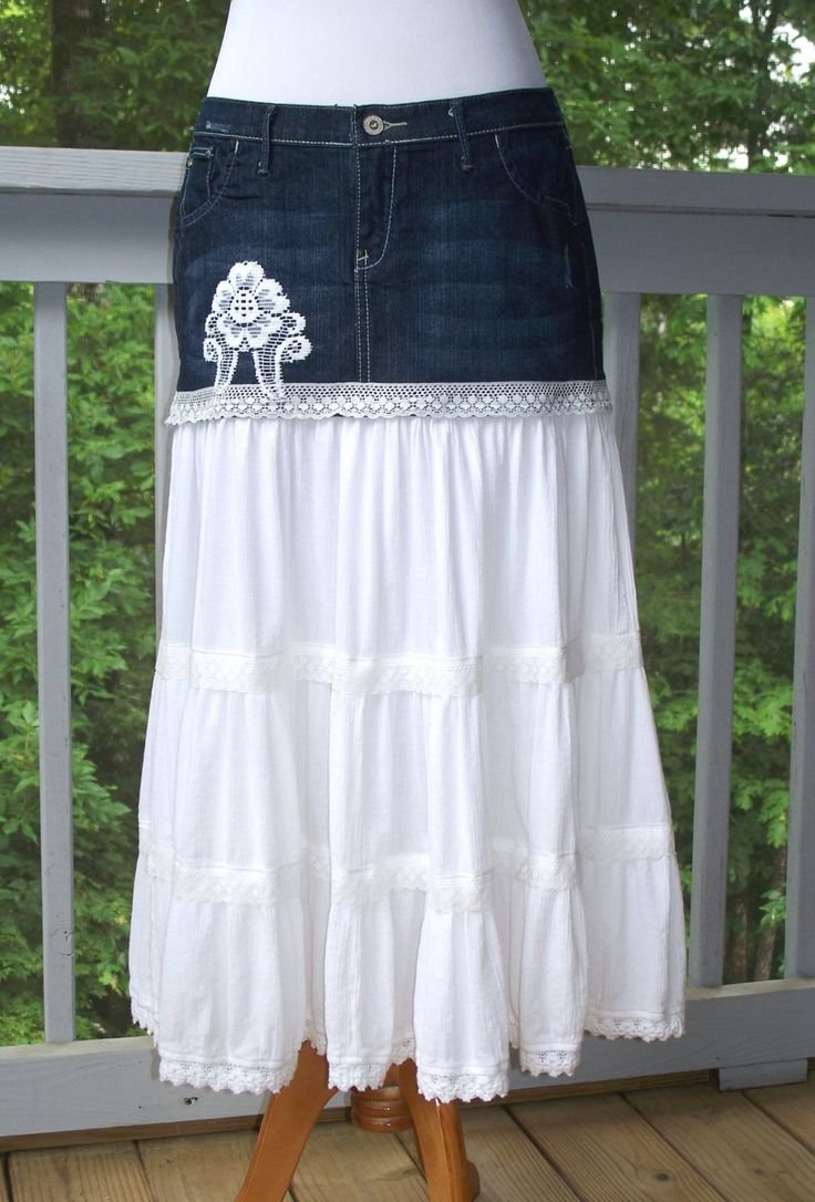 Джинсовая юбка с тканью комбинированная