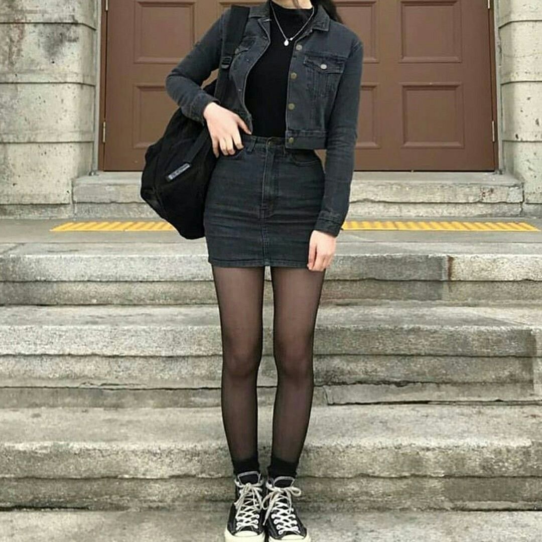 Черная юбка черная куртка