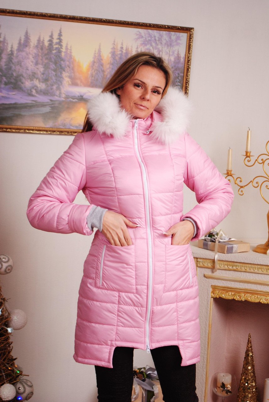 Пальто зимнее розовое