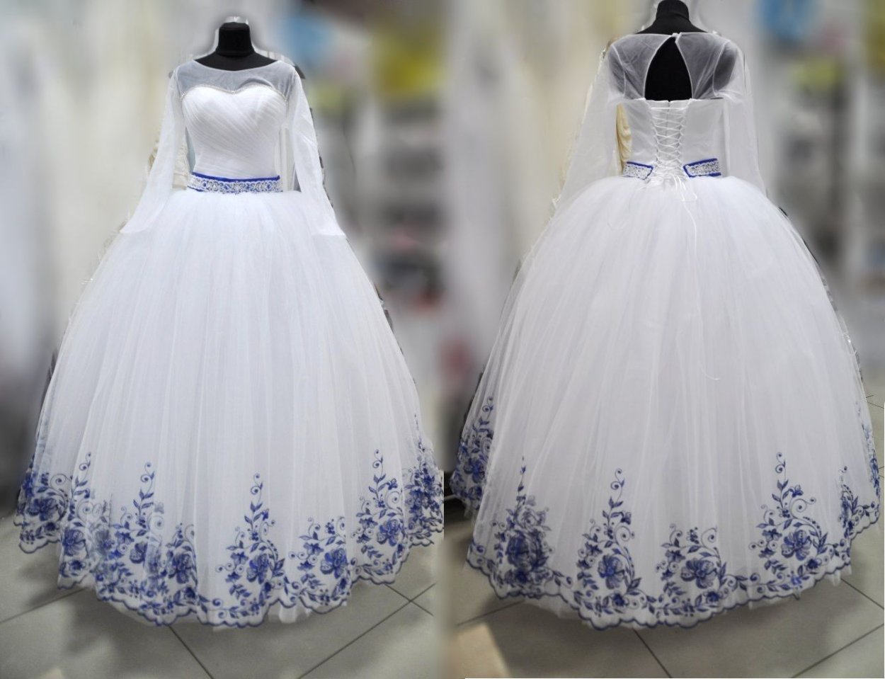 Свадебное платье с синим кружевом