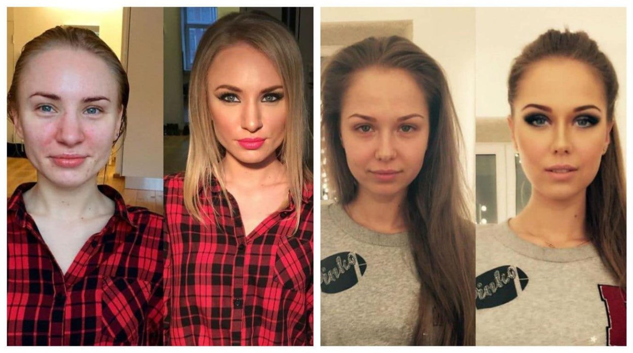 Девушки до и после макияжа