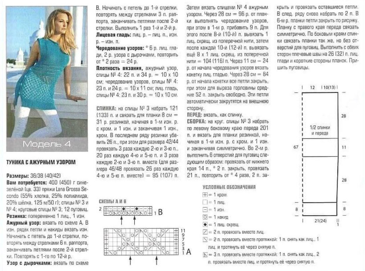 Ажурные туники спицами со схемами и описанием