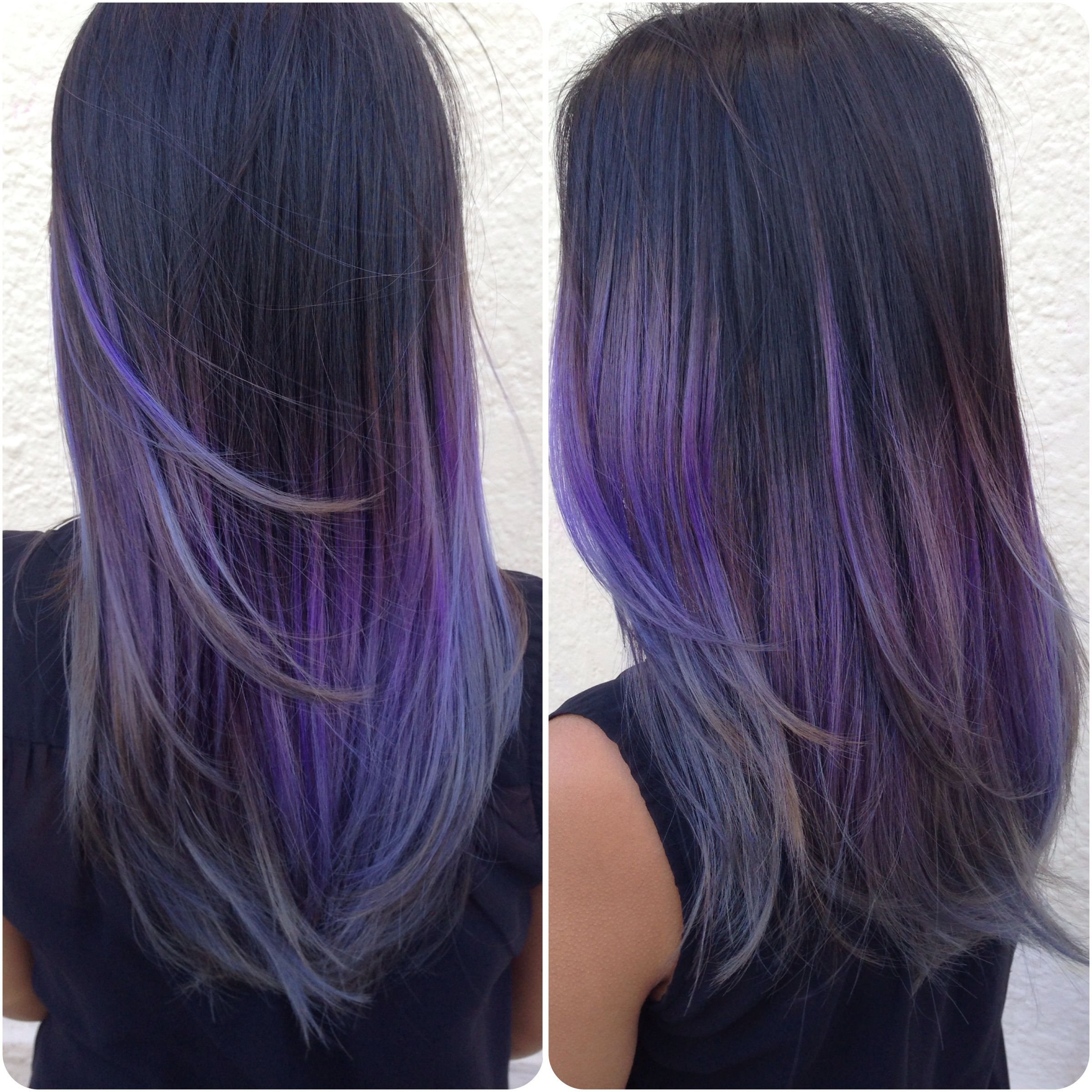 Фиолетовое омбре на темные волосы средней